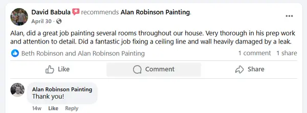 Verified five-star review for Alan Robinson Painting — screenshot 6